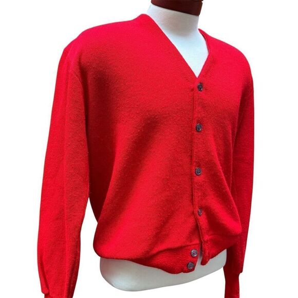 Vintage 70s The Fox Collection XL Lipstick Red Cardigan Sweater Mr. Rogers - Picture 7 of 9